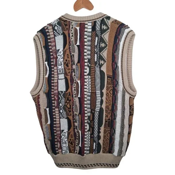 Vintage 1990s Conte di Milano Cardigan Sweater Vest Men Large 3D Knit Button Up